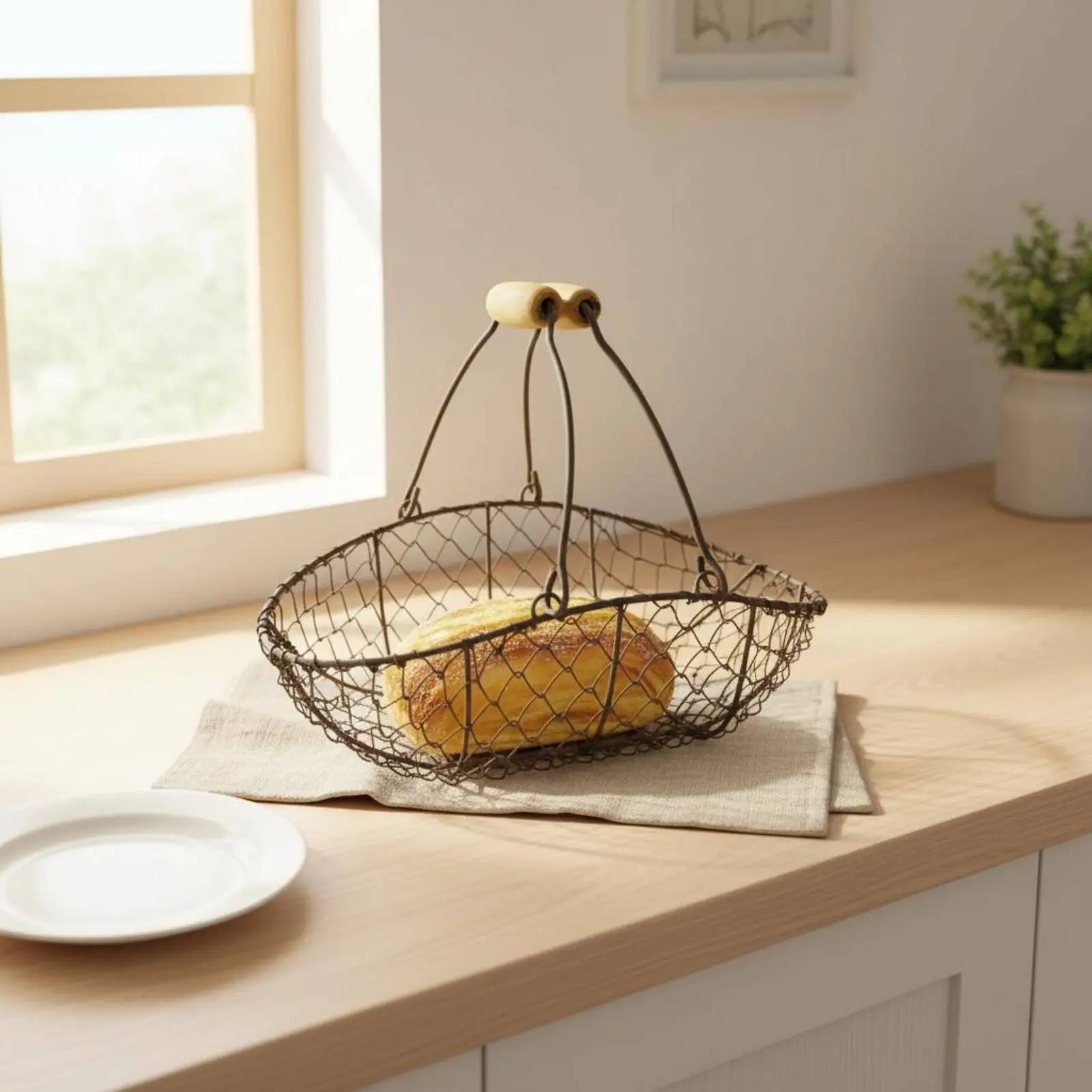 

Metal Wire Bird's Basket Portable Rustic Fruit Display Bowl Kitchen Decor Easy to Clean for Pantry, Coffee Shop