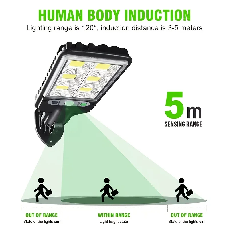 Solar Street Light Outdoor 3 Modes LED Solar Lights 120° Wide-Angle Lighting For Outside Yard Garden Parking Lot Lights, Waterproof LED Wall Lights Dusk Dawn Solar Light