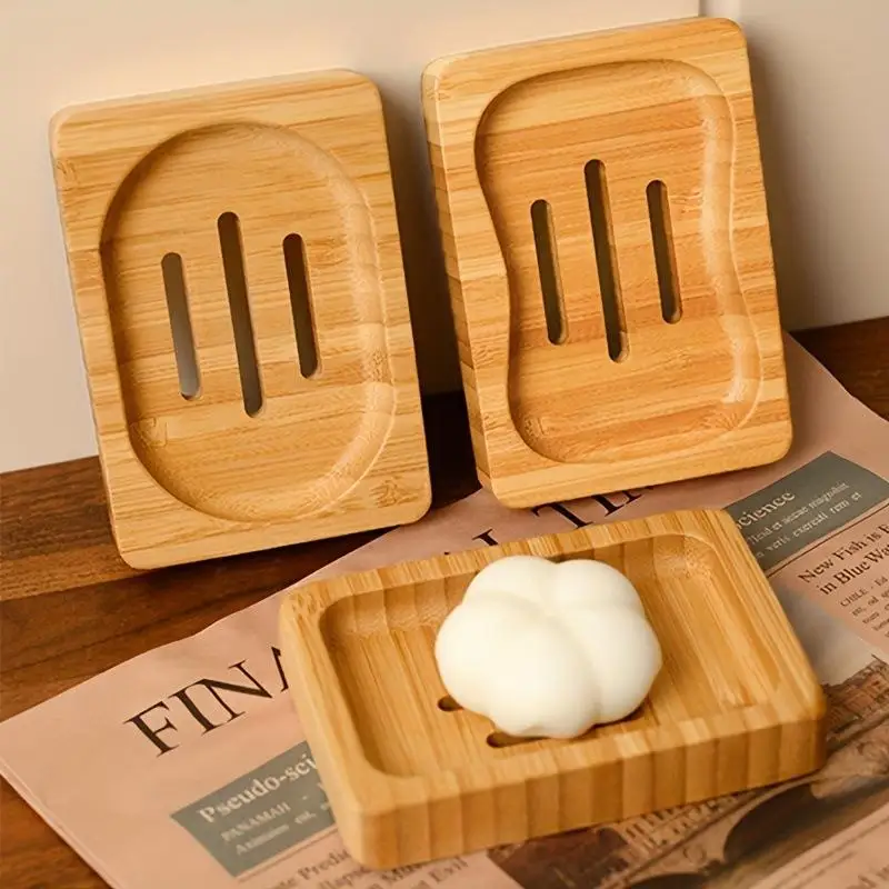 Natural Bamboo Soap Dish 1Pcs Self Draining Grooves Durable For Shower Sink Bathroom Kitchen Use view 3
