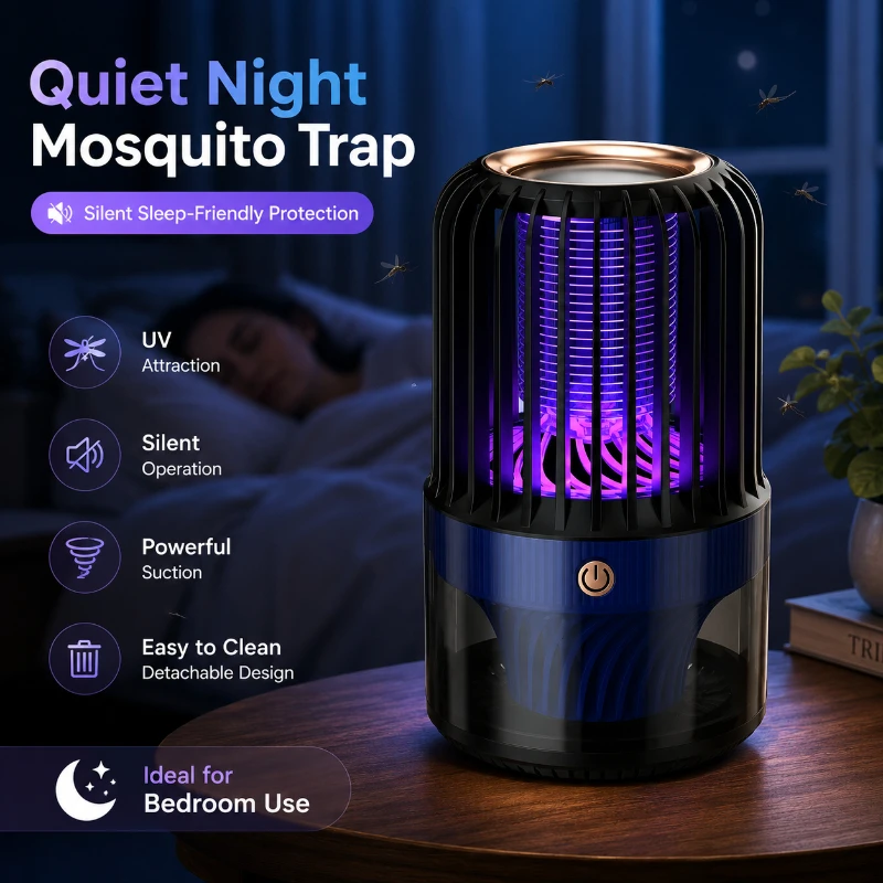 Portable USB Charging Mosquito Trap Lamp UV Attraction Silent Bug Zapper With Filter Screen For Household Bedroom Apartment Use