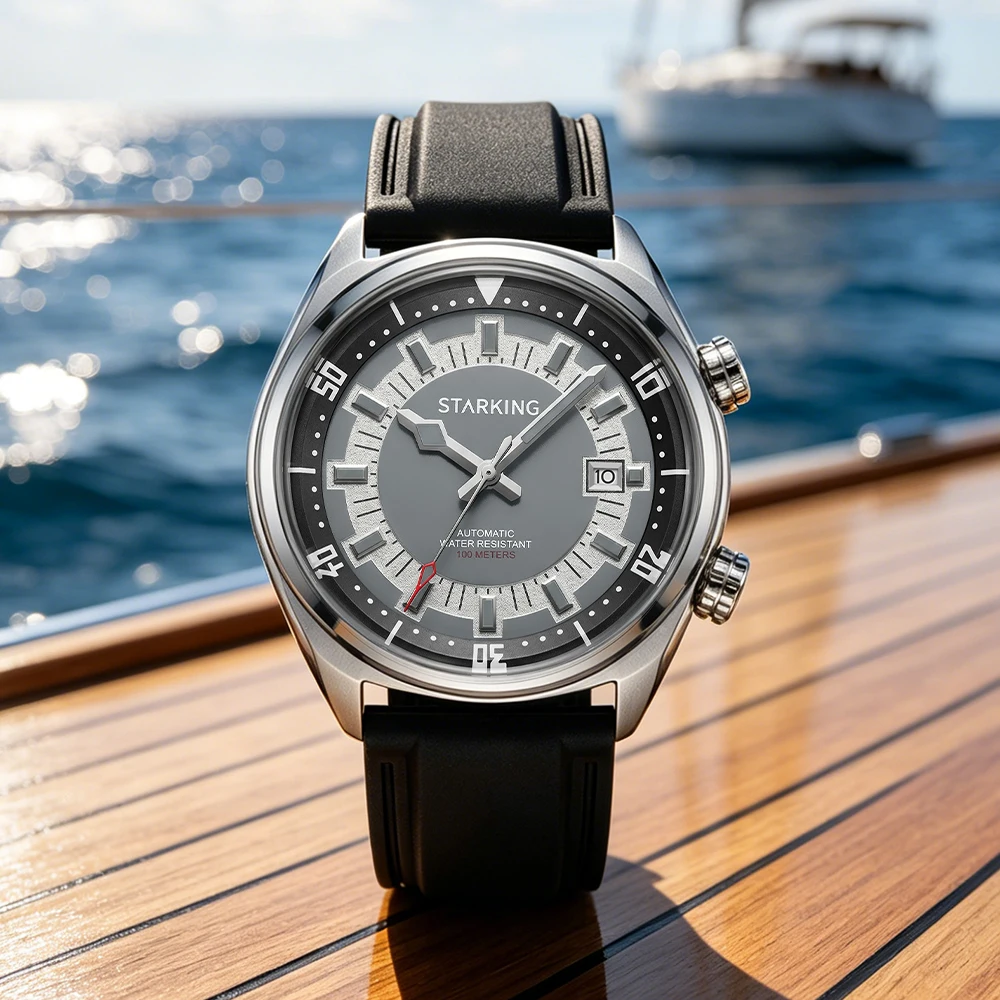 

STARKING Automatic Mechanical 8215 Diving Watch for Men Waterproof 10 ATM Dive Sport Leisure Wristwatch Luminous Date Display