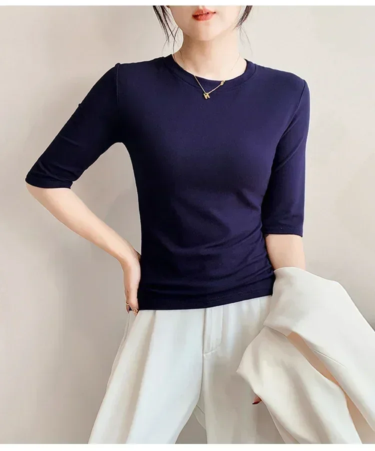 2026 Basic Einfarbiges Kurzarm-T-Shirt mit Rundhalsausschnitt, Eng Anliegend, Sommerliches Casual-Oberteil für Damen, Y2K Vintage Top, Harajuku Streetwear – Detail 22