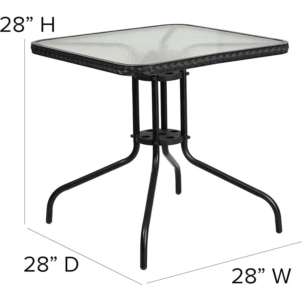 5-Piece Outdoor Dining Set Square Bistro Table with 4 Stacking Rattan Chairs Patio Garden Use