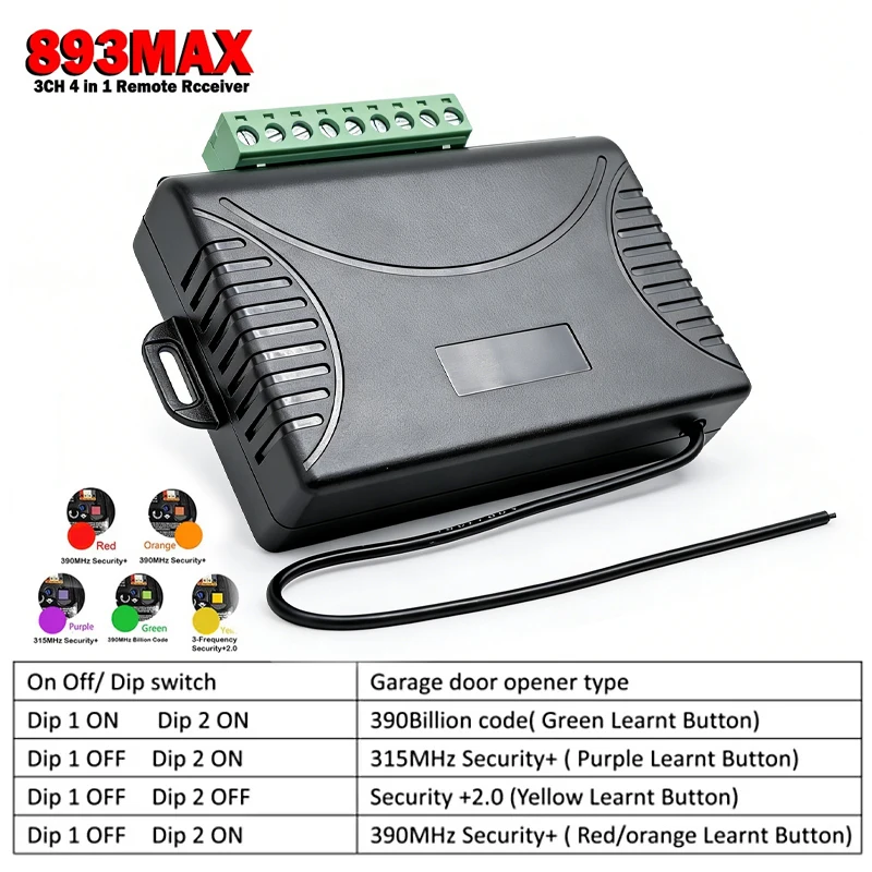 893MAX Receiver for 890MAX 895MAX 893MAX-LMK 891LM 371LM 373LM 971LM 973LM Garage Door Receiver 12V Compatible Security+ 2.0