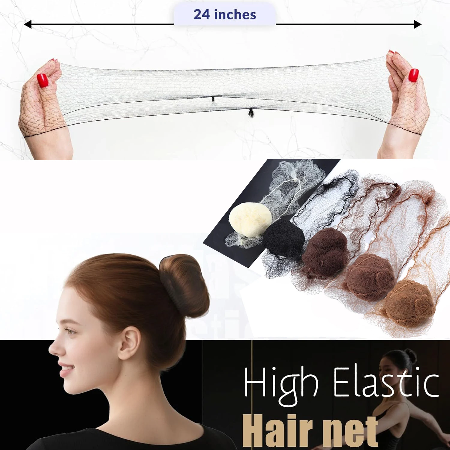 

20Pcs Durable Nylon Hair Net For Bun Hair Hair style Tool Black Beige Brown 5Mm Hair Net For Wigs Mesh Hair Styling Hairnets
