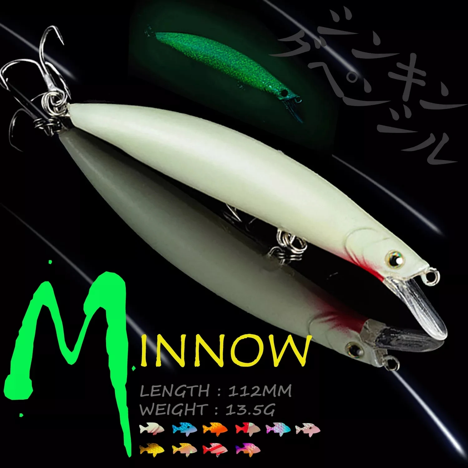 WALK FISH 1PCS Minnow Fishing Lure 112mm 13.5g 3D Eyes Luminous Bait Floating Water Bait Bass Fishing Tackle