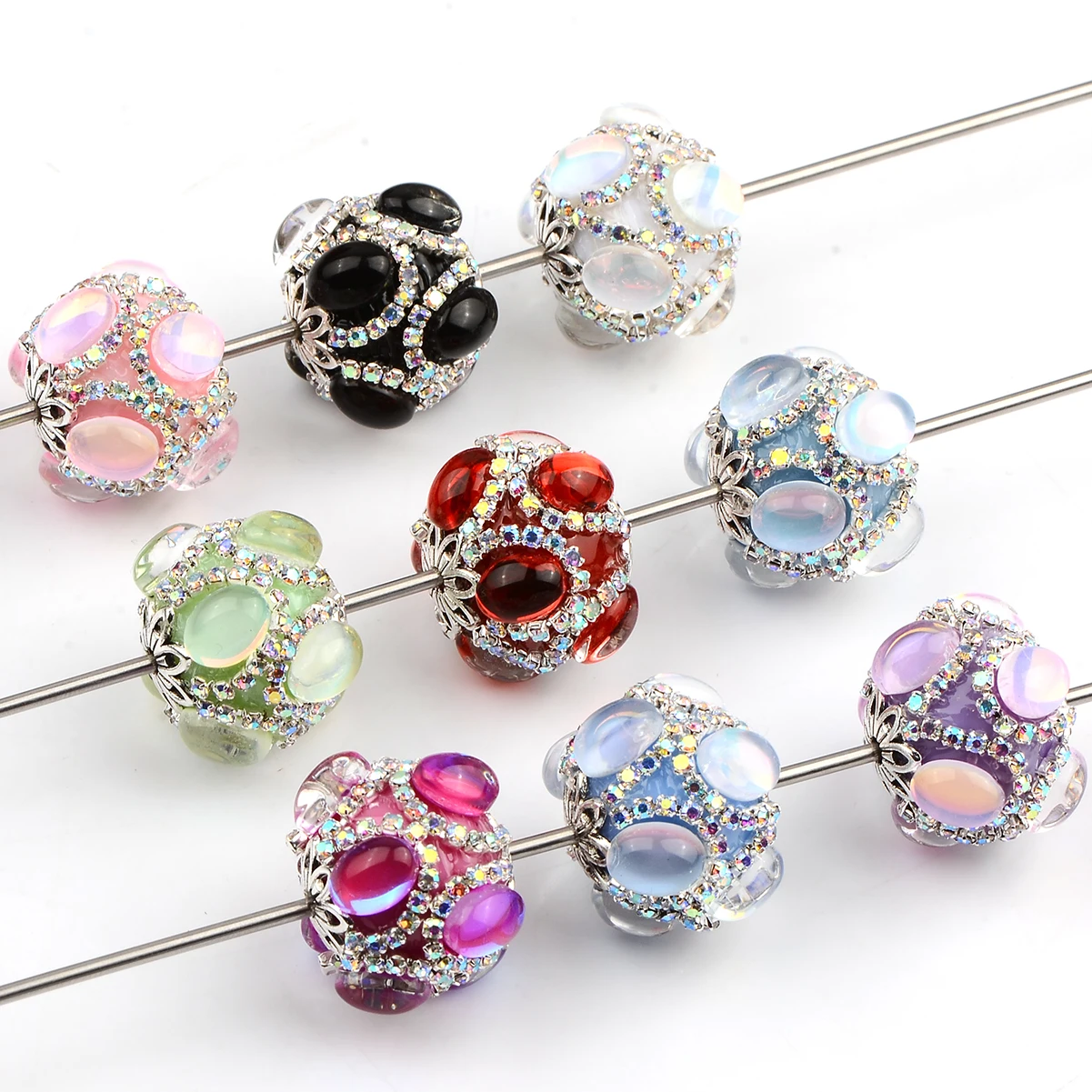 5pc Acrylic Rhinestone Loose Space Bead,Mix color ABS Vintage Round Bead for DIY Jewelry Making-Ideal for Necklace,Bracelet,Earr