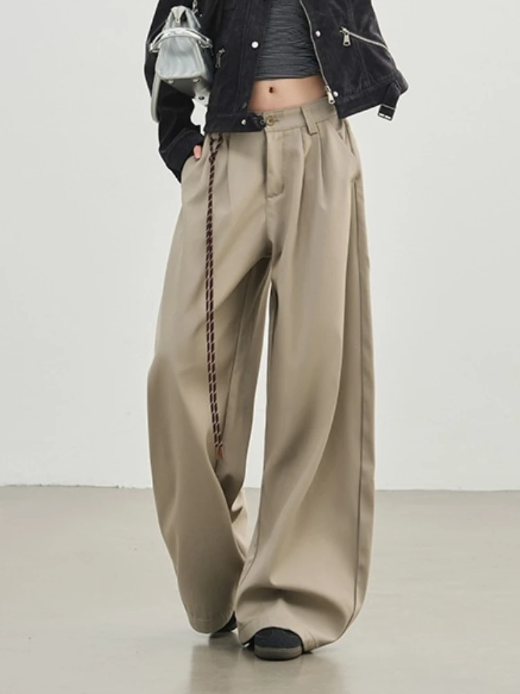 Y2K Vintage Weite Hosen für Damen, Oversize Loose Baggy Anzughosen, Streetwear, Plissierte Mode Marken-Straight-Hosen