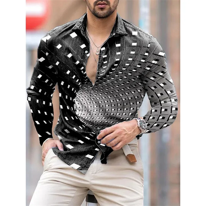 Informal Multifunctional Long-sleeved Shirt for Men, Fashionable Street Casual Shirt Single Chest with Flap Button Lapel Top Spr