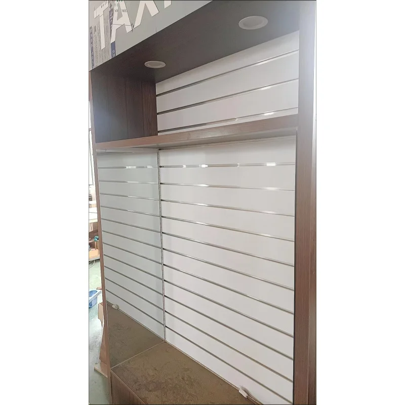 custom.18mm Melamine-Faced Slot Board MDF Slat Wall Panel for Showcases Slotted MDF Slatwall Board