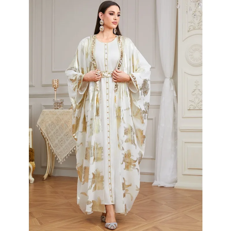 Arab Morocco Muslim Dress Abaya 2 Piece Set Women Ramadan Abayas Dubai Turkey Islam Kaftan Longue Musulmane Vestidos Largos 2022