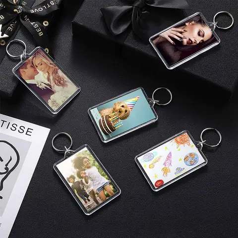 5/10/20pcs Transparent Photo Frame Keychain Acrylic Blank Keyring Clear Picture Frame Keyring Holder DIY Split Ring Chain Gifts