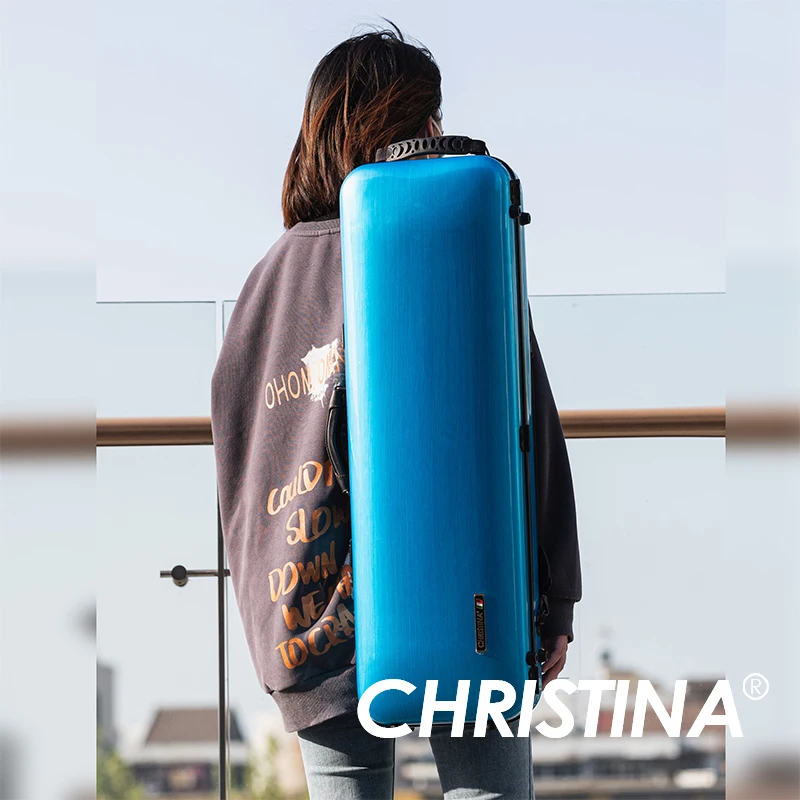 

CHRISTINA Carbon Fiber Violin Case, New Rectangle BV01BU Blue, Waterproof Lightweight, with Sheet Music Bag Code Lock Extra Bag