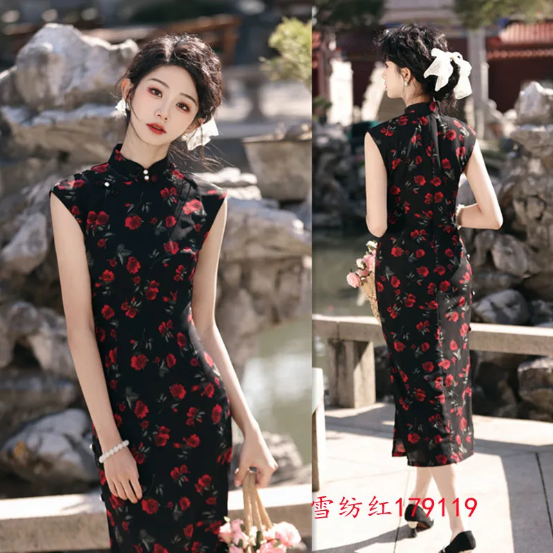 Fashion Improvement New Chinese Long Chiffon Sleeveless Qipao 2024 Spring/Summer New Young Women's Qipao Cheongsam Dress