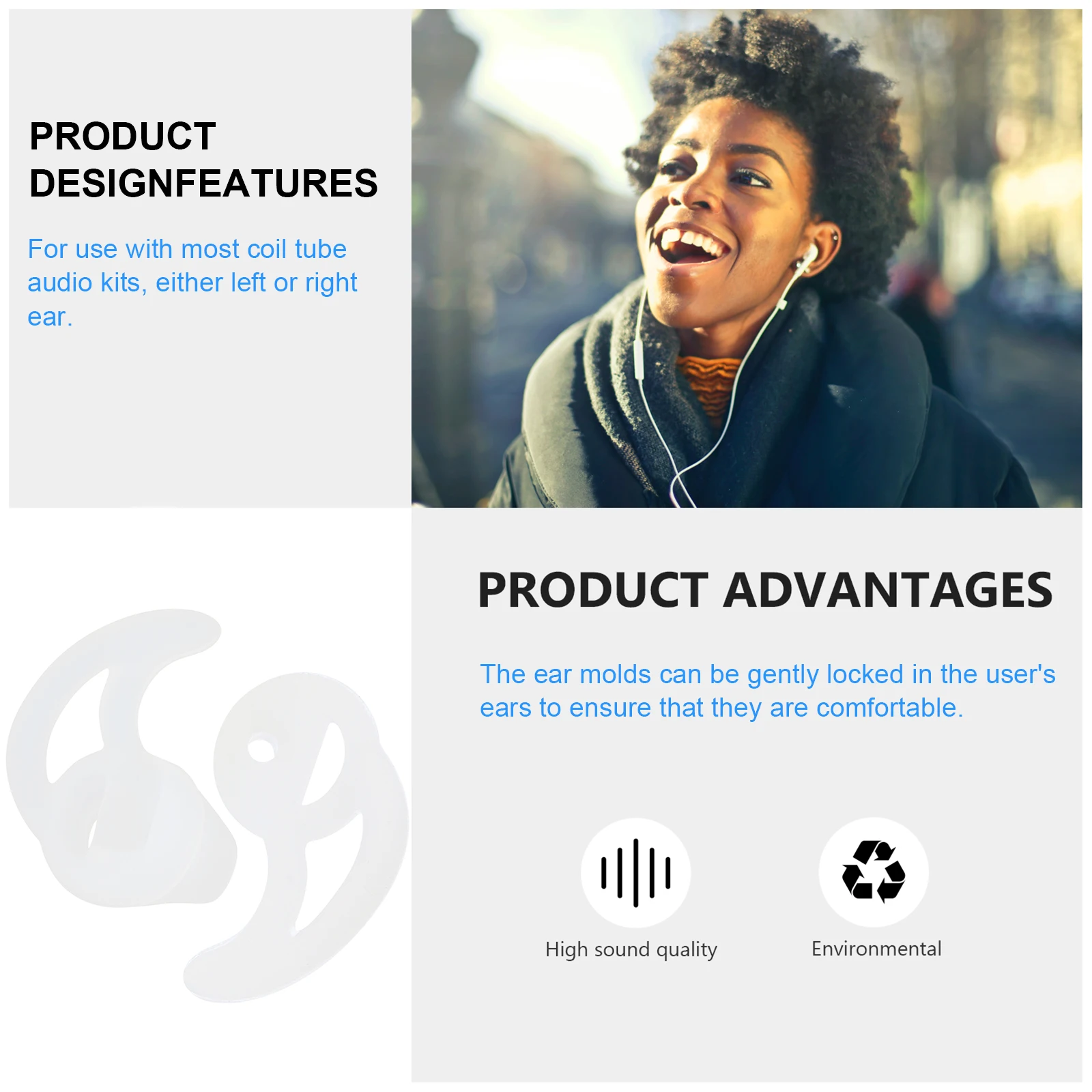 

1Pair Silicone Ear Insert Stay Secure during Vigorous Activity Acoustic Tube Earbud Tips for Two Use