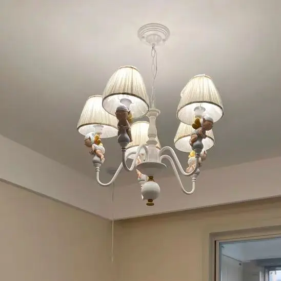 Cartoon Butterfly Fairy chandelier Girl  children's room lamp American lovely white doll resin Chandelier