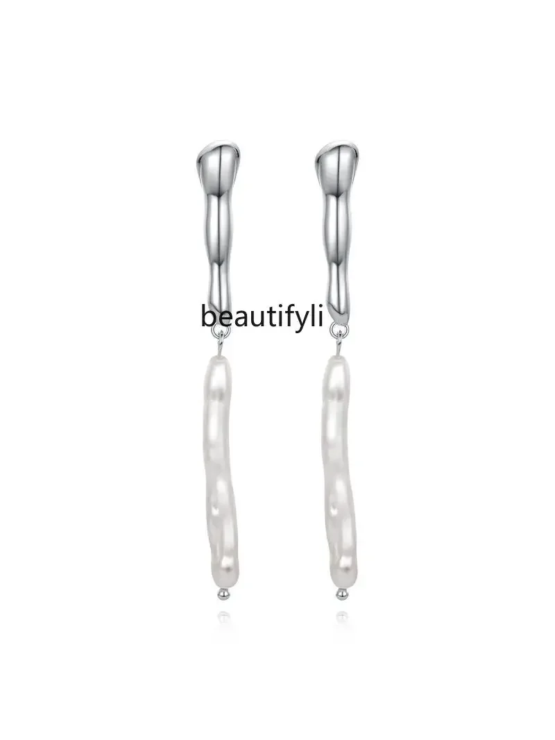 Stalactite stud earrings women's high sense niche fashion pearl silver needle ear jewelry