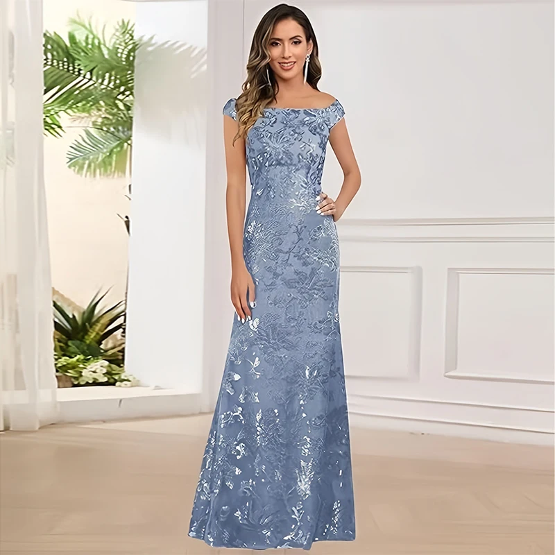 

Cap Sleeves Mother of The Groom Dresses Sequin Lace Applique Mermaid Mother Bride Dresses Long Formal Evening Dress For Women
