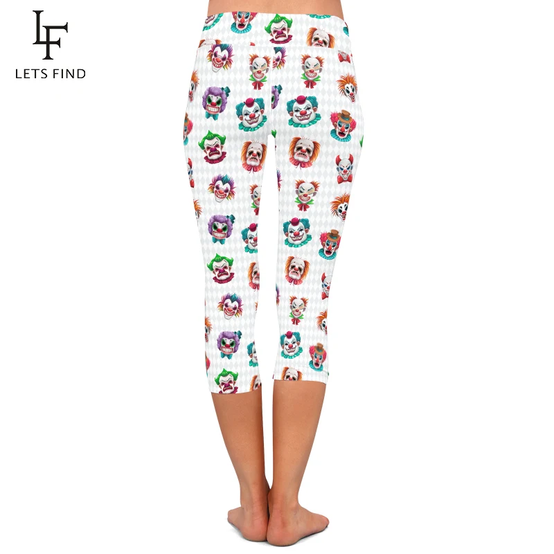 LETSFIND Mới Đáng Sợ Chú Hề Mặt In Hình Nữ Capri Legging Thời Trang Cao Cấp Tập Thể Hình Mềm Mại Thoải Mái Quần