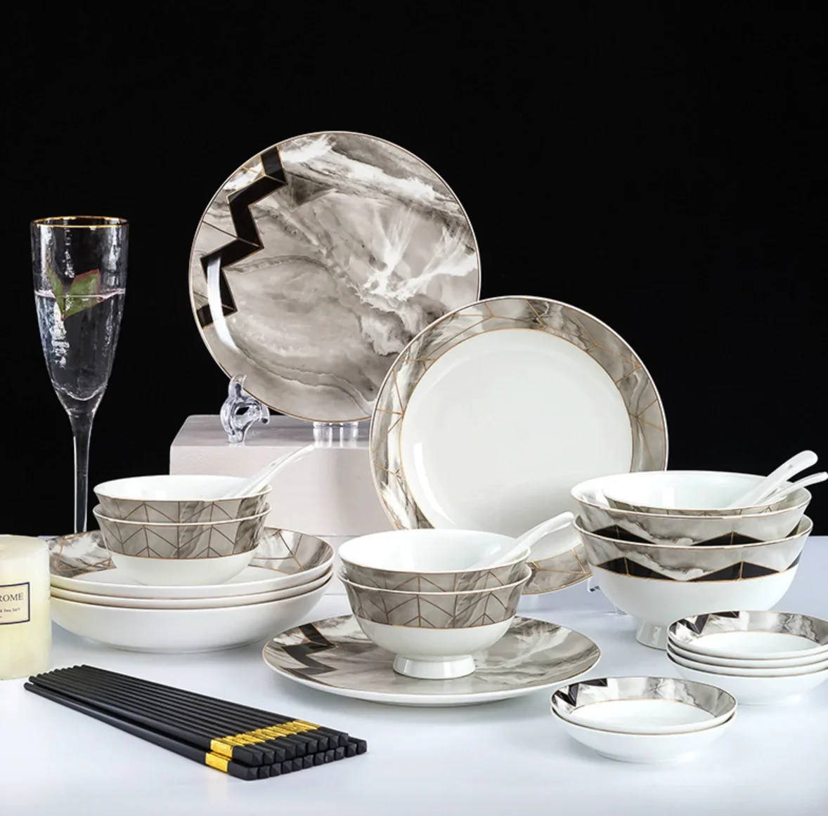 Ceramic tableware gift wholesale bowl porcelain bowl plate household Nordic style bone china bowl chopsticks tableware set view 6
