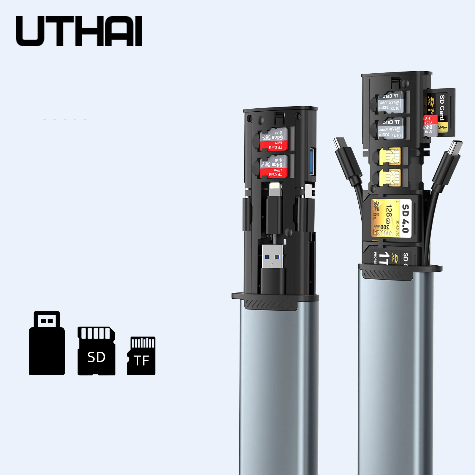 

High-Speed 13in1 Multi Card Reader Aluminum Alloy Portable Storage SD/TF3.0 Type-C for Data Transfer