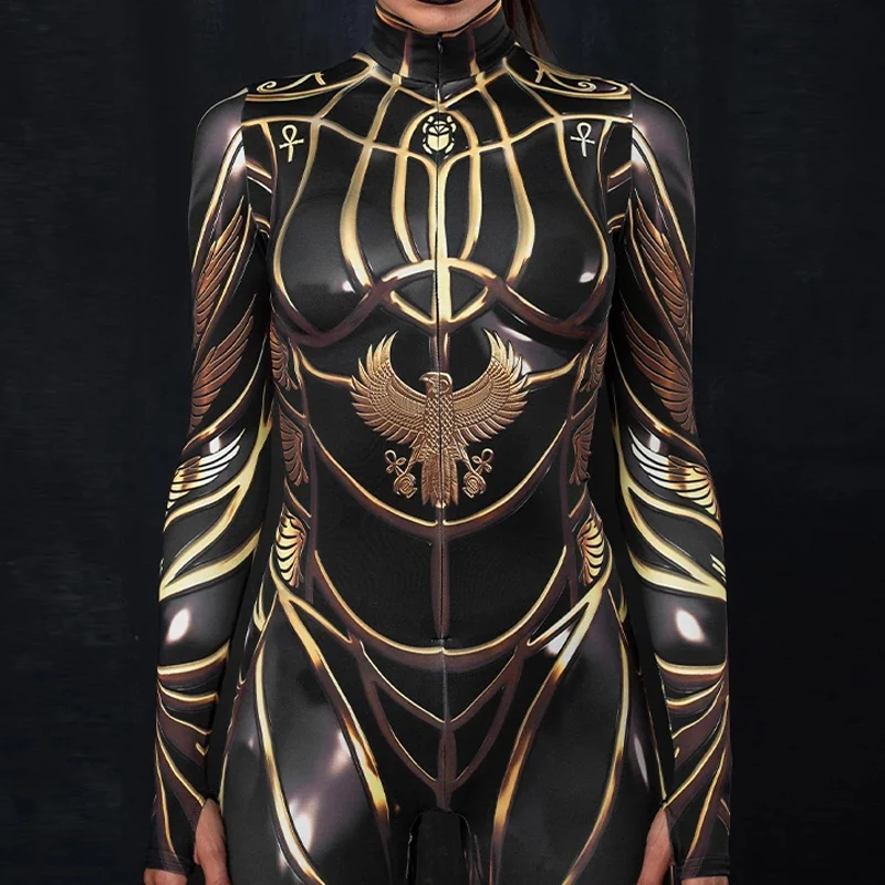 Women Cosplay Costume Armor Steampunk Printed Jumpsuits Halloween Zentai Carnival Bodysuits Adults Mujer