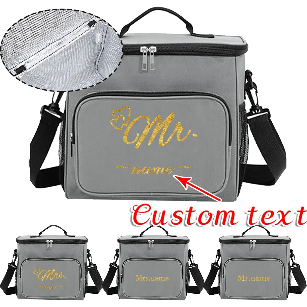 

Customized Name Grey Lunch Bag Lunch Box Insulated Handbag Waterproof Camping Storage Box Refrigerated Food Storage Box