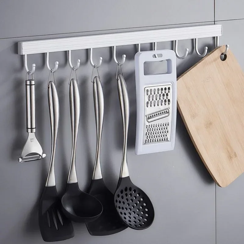 Aluminum towel hook bathroom kitchen wall hanging door back row hook coat hanger free punch