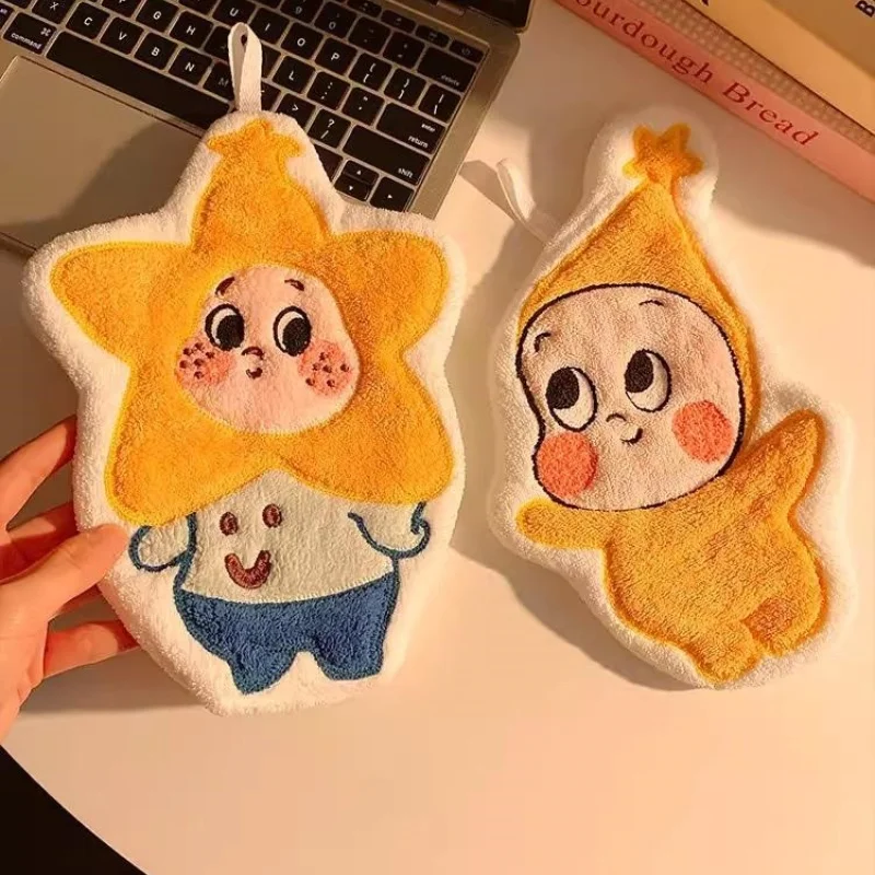 Cute Cartoon Hand Towel for Kids Quick Dry Absorbent Thickened Coral Fleece Hanging Bathroom Children's Handkerchief