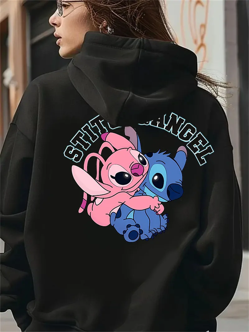 Women's Black Hoodie Stitch Article MINISO Disney Brand Sweatshirt Cute Kawaii Cartoon Pattern Sweatshirt Autumn and Winter Jack