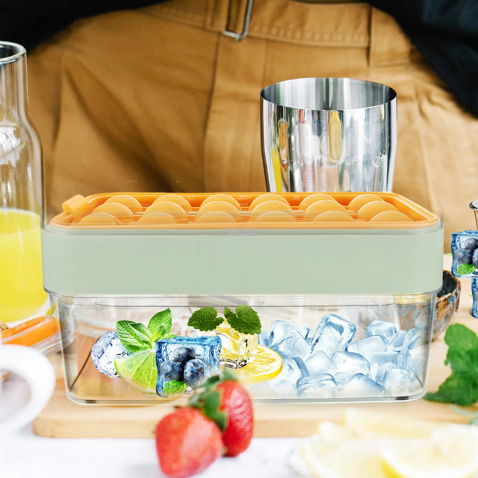 1Set Premium Plastic Ice Ball Mold Set Non-Stick Easy Release Stackable Ice Tray for Whiskey Coffee Cocktails Freezer Home Bar
