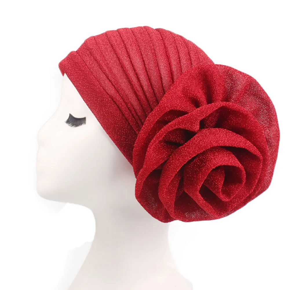 Elegante Turbante Brilhante para Mulheres, Hijab Muçulmano, Jersey Islâmico, Boné de Chemo, Lenço de Cabeça Flor Grande, Lenço Hijab para Senhoras