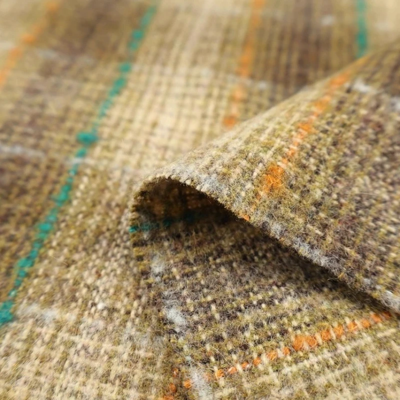 

Plaid Fabric Draping Green Brown Gradient Suit Pants Coat DIY Autumn Winter Fashion Sewing Material Womens Summer Dress Fabrics