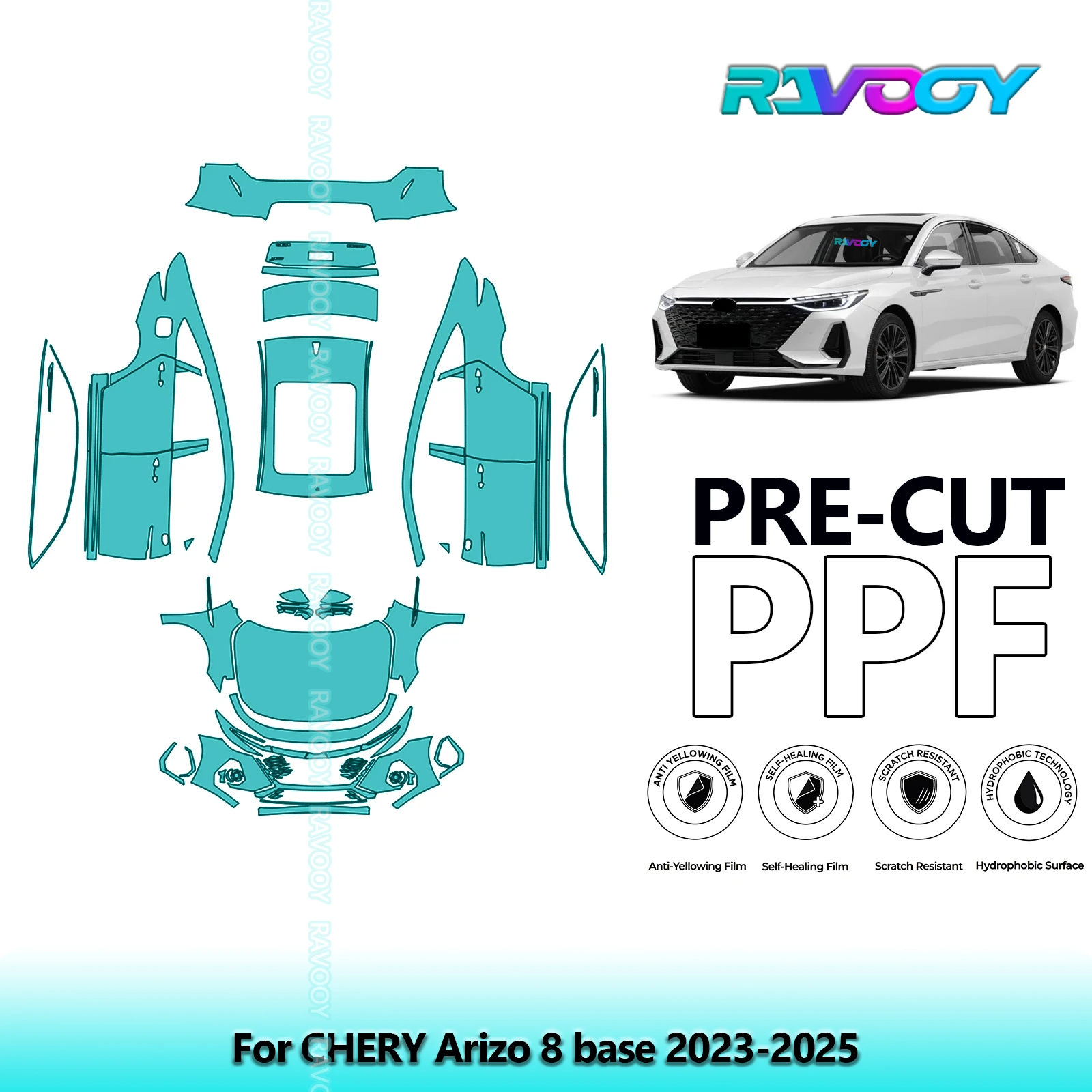 

Полный автомобильный прозрачный бюстгальтер, предварительно вырезанная защитная пленка для краски PPF для CHERY Arizo 8, база 2023-2025