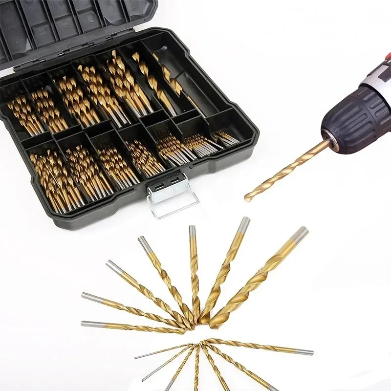 99PCS/Set Twist Drill High Speed Steel Titanium-plated Twist Drill Steel Plate Drill Mixed  Plastic Boxes