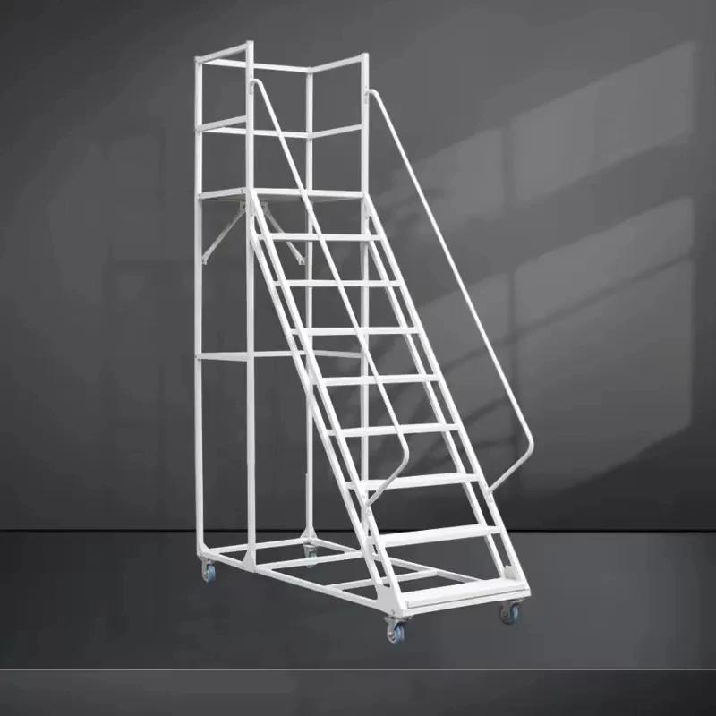 High Capacity 0KG Safety Platform Ladder Cart With Secure Handrails Warehouse Storage Cargo Equipment Rolling Step