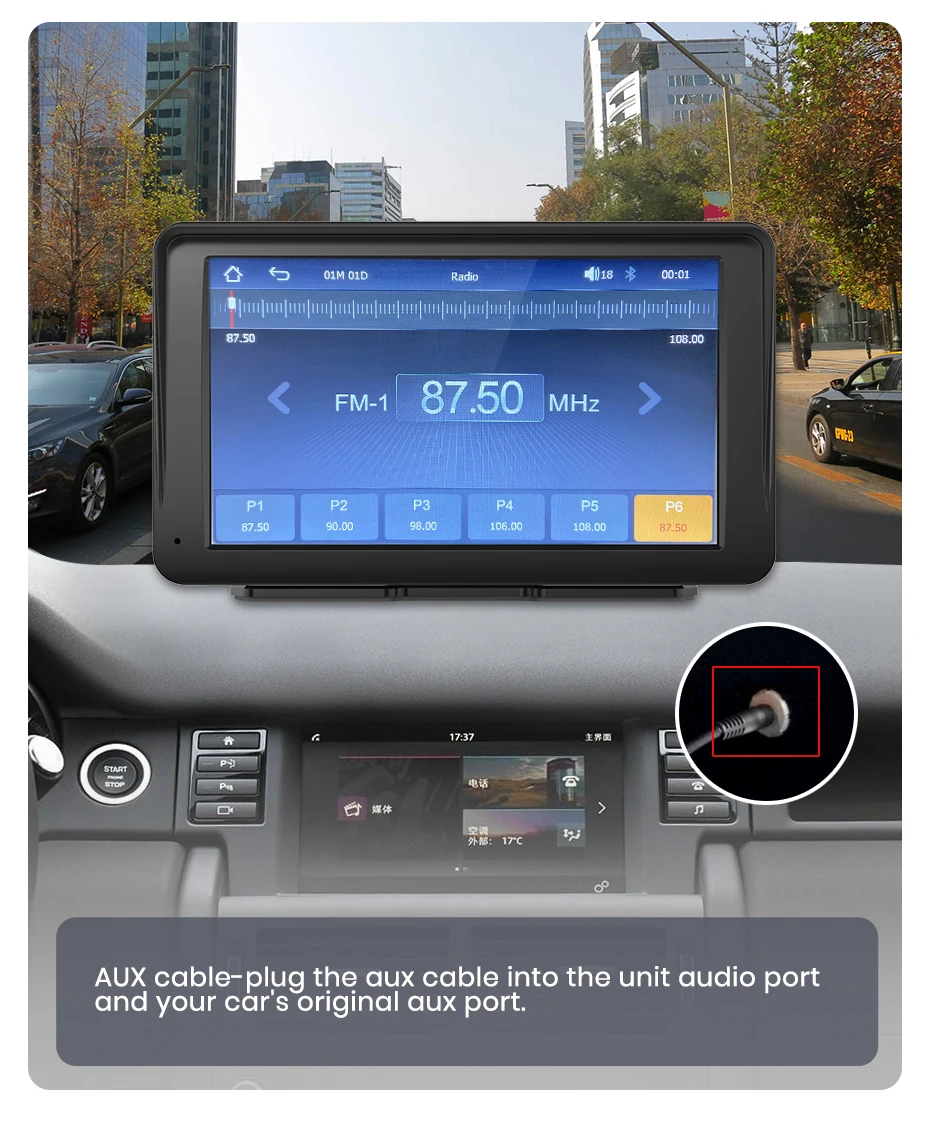 Junsun 7 "tragbare Magnet halterung drahtlose Carplay für Apple Android Auto Auto Stereo GPS horizontale vertikale Bildschirm Bluetooth – Detail 12