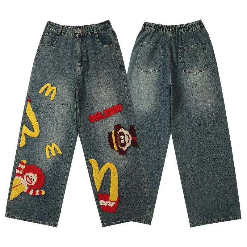 

Американские уличные модные повседневные лучшие брендовые мужские и женские джинсы Y2K, новые джинсы с высокой талией в стиле хип-хоп, панк, готические свободные брюки