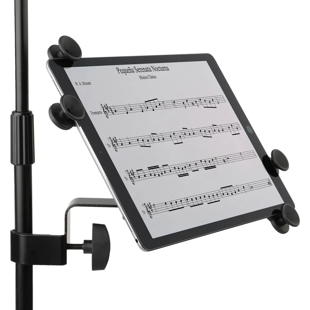 Suporte, Clamp p/ Fixar Tablet (7" a 14 ") Ipad Pro, Samsung Galaxy Tab/Smartphone Iphone em Pedestal Tripé p/ Microfone