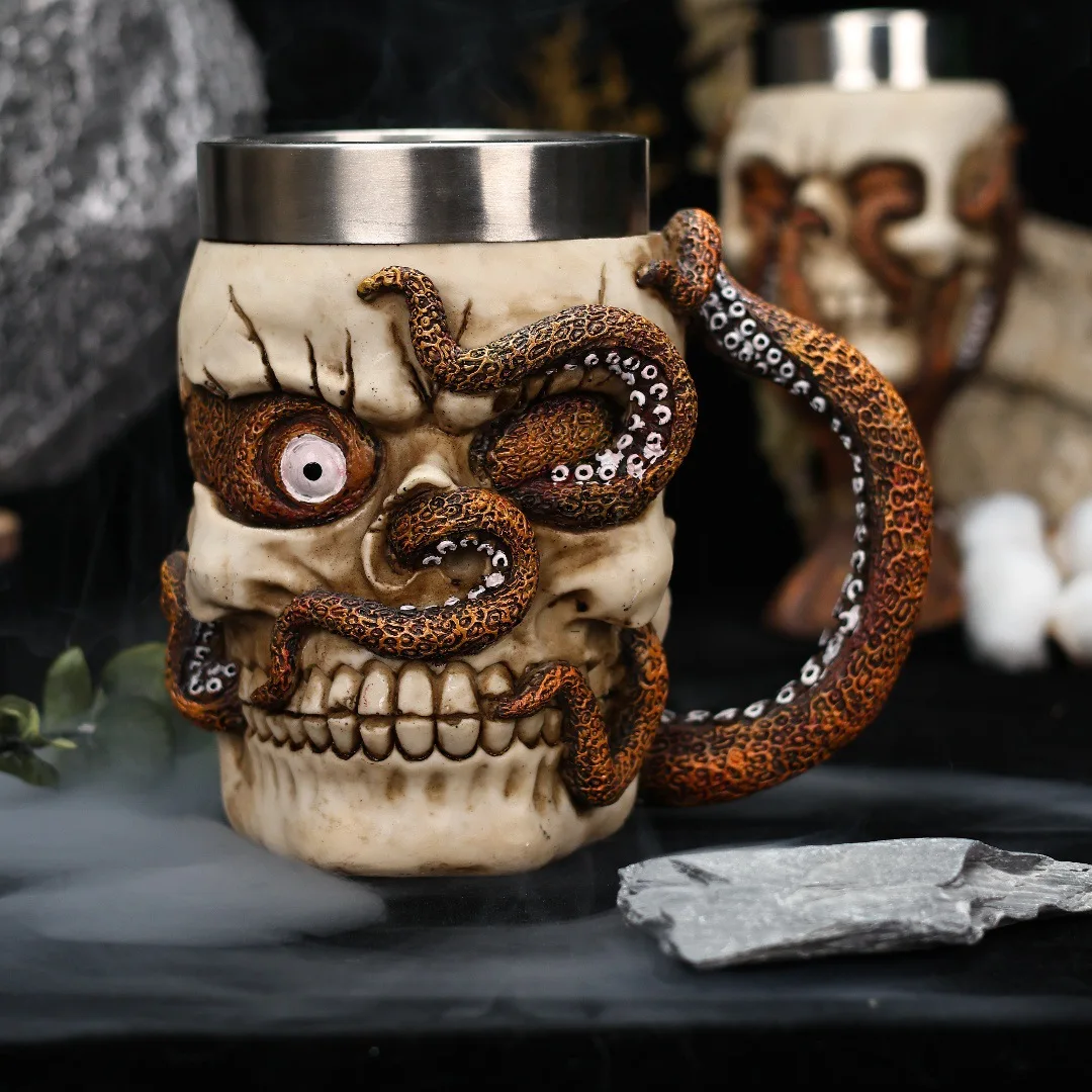 

Stainless Steel Octopus Skull Beer Mug - Funny Whimsical Halloween Gift, Unique Novelty Water Cup, Stylish