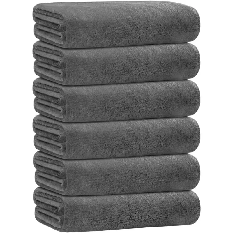 

Bath Towels, Microfiber Bath Towel Set 6 Pack 30" x 60", Soft Absorbent Microfiber Hair Towels for Adult, Grey