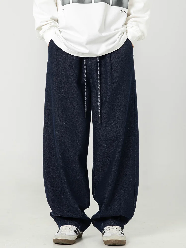 

Men's retro jeans spring and autumn new style trousers with pleated hems American style loose personality trousers