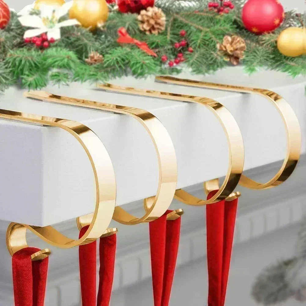 

Metal Stocking Holders for Fireplace For Mantle Adjustable Fit Holds Heavy Stockings Scratch Installation No Tools Needed