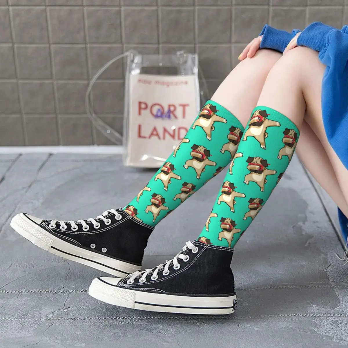 Dabbing Pug Funny Hip Hop Socks Harajuku  Stockings All Season Long Socks Accessories for Man's Woman's Birthday Present