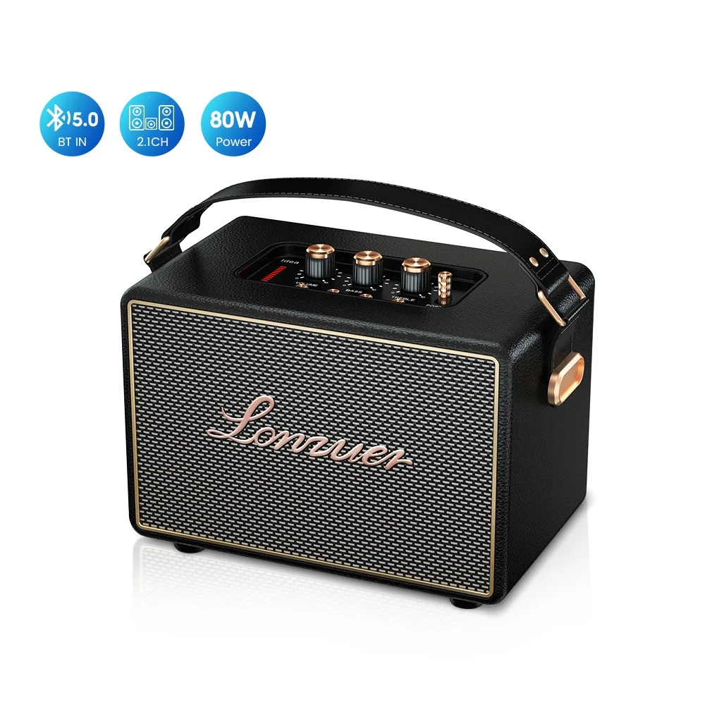 Lonzuer Audio Portable Bluetooth Speaker 2.1 Channel Sound Box 80W Support USB AUX TWS Desktop Bluetooth Speaker For Home Audio