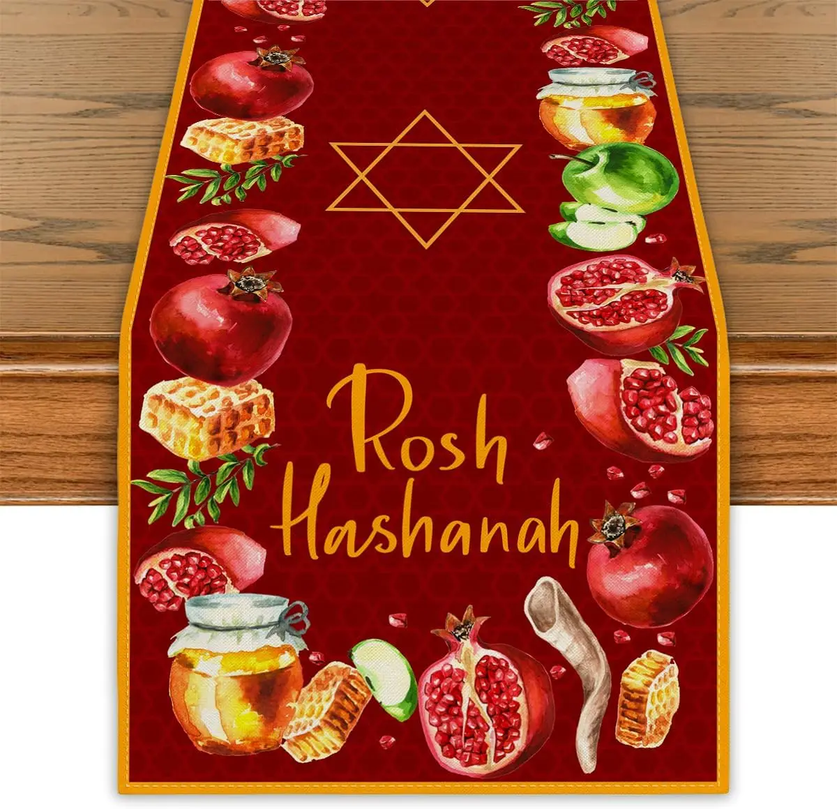 Rosh Hashanah Linen Table Runner home decor Shana Tova Pomegranate Shofar Horn Kitchen Table Runners Rosh Hashanah Decorations