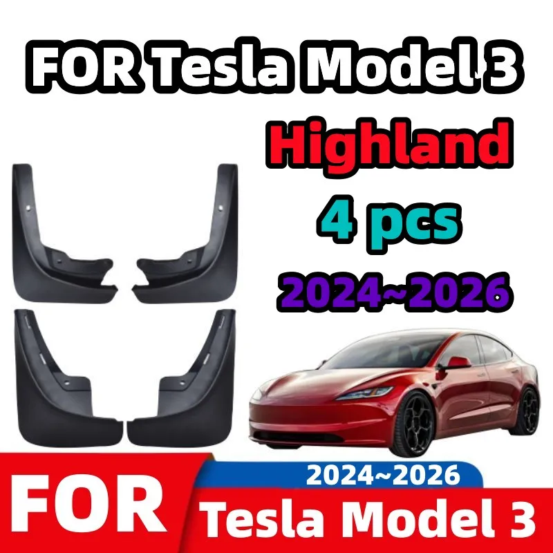 

For Tesla Model 3 Highland 2024 2025 2026 Car Mud Flap Stay Clean Protect Body Paint Grade All Weather Splash Guards Accessories