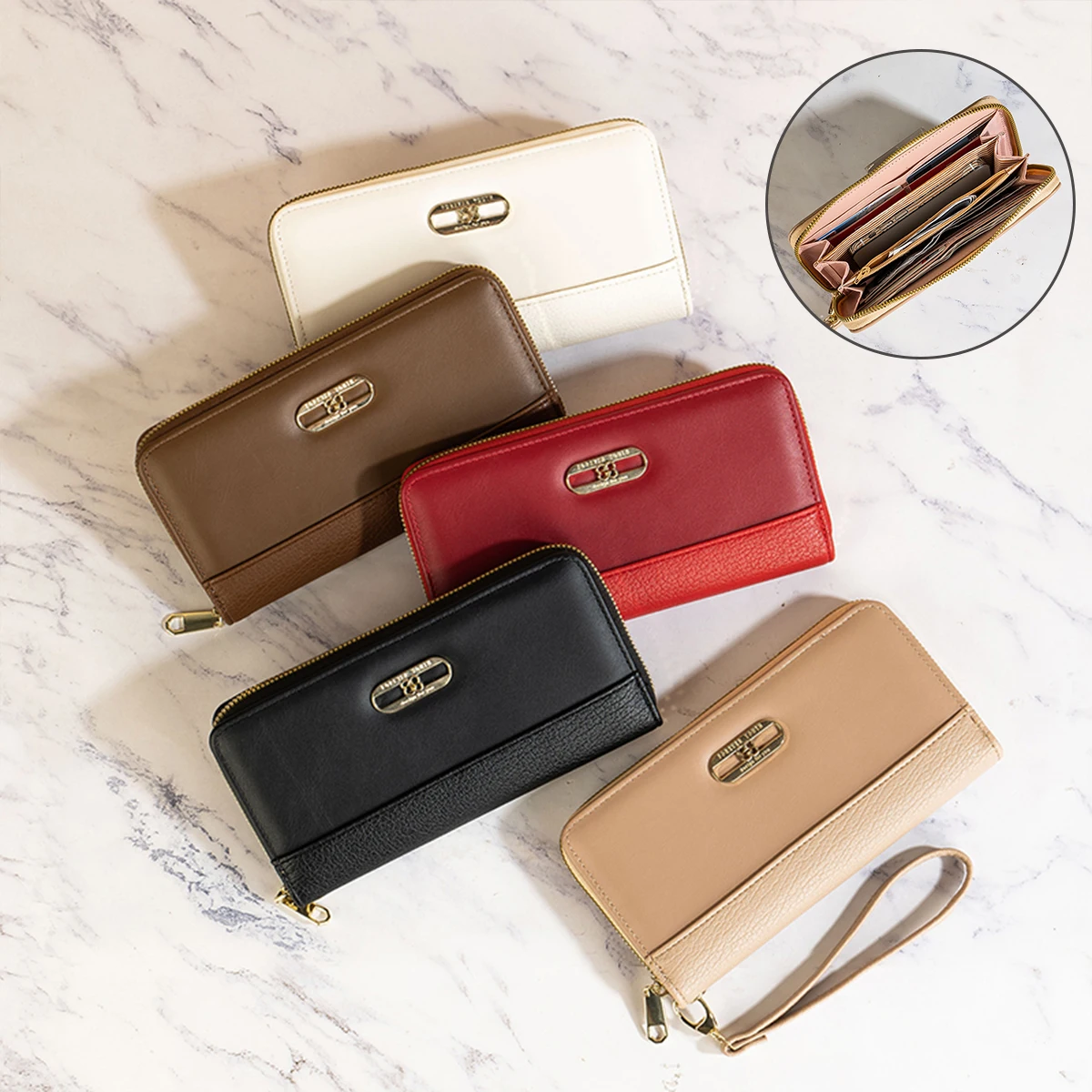 

Новый женский длинный кошелек, классический кошелек на молнии, белый воротник, рабочая ручка, сумка для карт большой емкости, высококачественная сумка для телефона для мамы