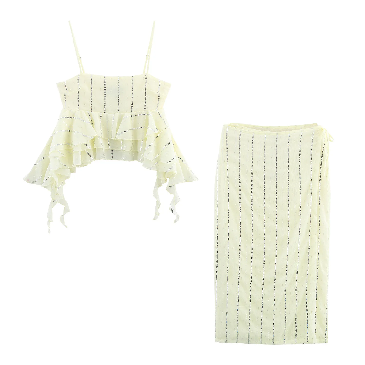 

2025 Summer Two Piece Skirt Set New Women's Clothing European and American Style Stacked Bead Top +Half Skirt