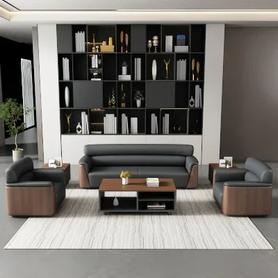 Ufficio, divano, tavolino, combinazione, affari, riunioni ospiti, tre persone